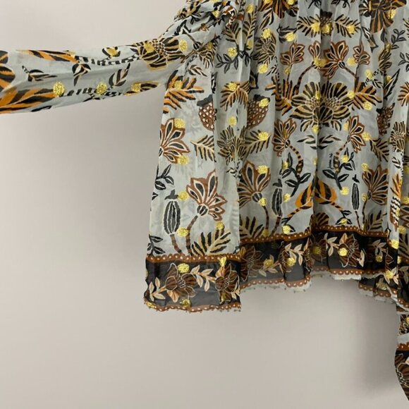 Farm Rio Silver Metallic Floral Beehive Tapestry Long Sleeve Blouse Size Large - Picture 7 of 8